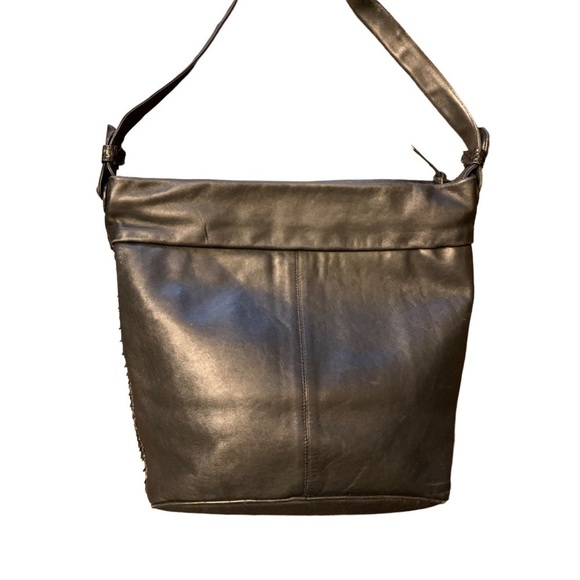 Charles Klein Black Italian Leather Crossbody Shoulder Bag Snakeskin Accent - Picture 12 of 13